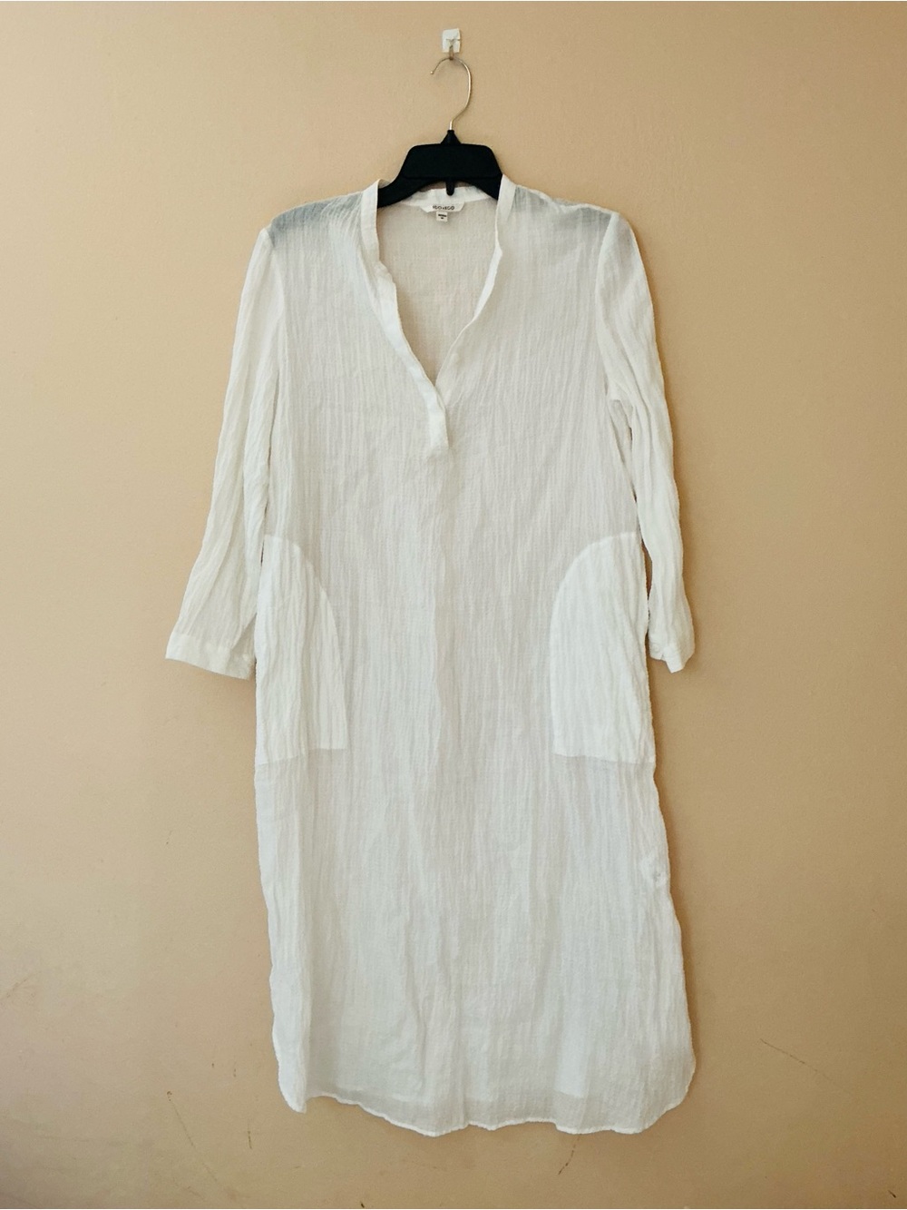 Lightweight White Gauze 100% Rami Long Shirt Dress